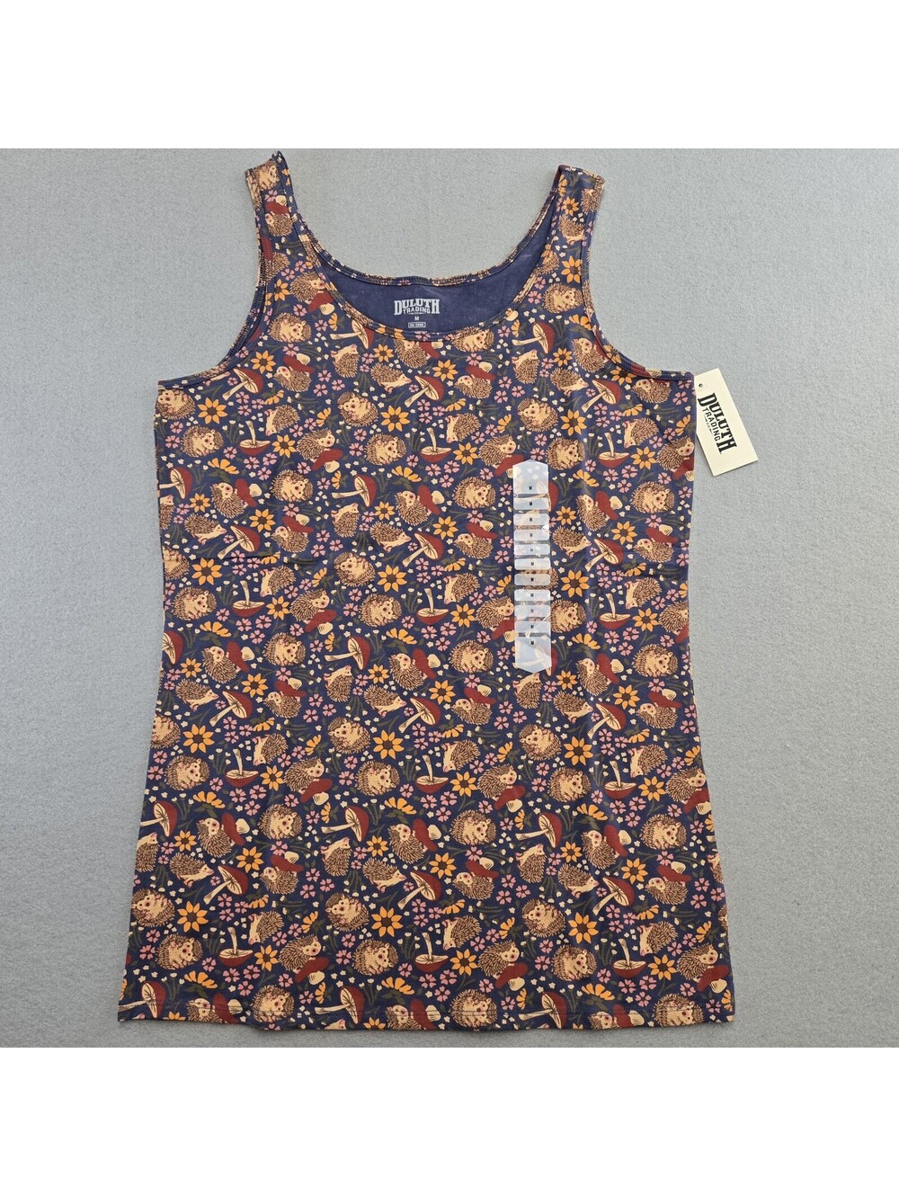 Duluth Trading No-Yank Tank Womens M Navy Hedgehog Floral Print Scoop Neck NWT